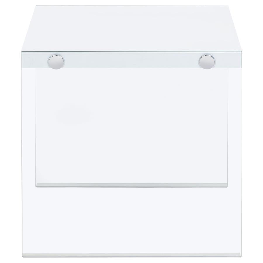 Opal - Square Glass Frame Side End Table - White High Gloss