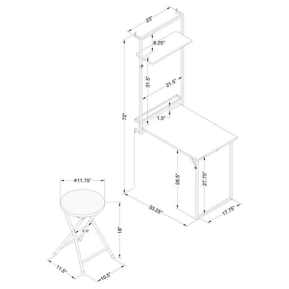 Riley - Foldable Whiteboard Wall Desk With Stool - Rustic Oak