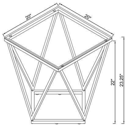 Brittania - Square Glass Top Geometric End Table - Nickel
