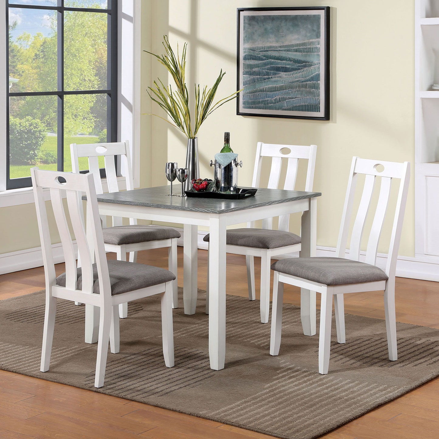 Dunseith - 5 Piece Dining Set - White / Gray