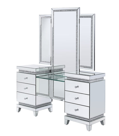 Lotus - Vanity Desk - Mirrored & Faux Crystals