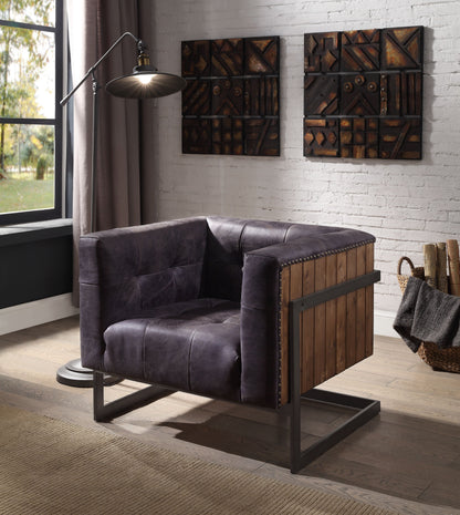 Sagat - Accent Chair - Antique Ebony Top Grain Leather & Rustic Oak