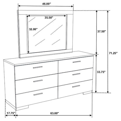 Felicity - 6-Drawer Wood Dresser With Mirror - White High Gloss