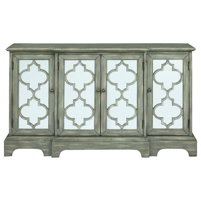 Erigeron - 4 Door Wood Trellis Storage Accent Cabinet - Gray