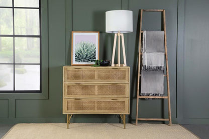 Zamora - 3-Drawer Wood Accent Cabinet With Woven Cane - Natural
