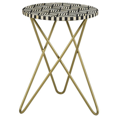 Xenia - Round Bone Inlay Accent Side Table - White And Gold