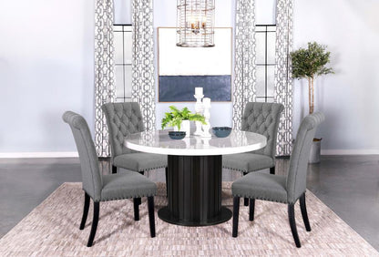 Sherry - Round Marble Top Dining Table - Rustic Espresso