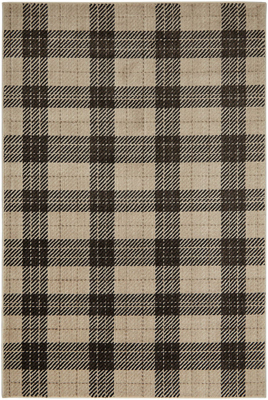 Kendrick - 5' x 7' Plaid Area Rug - Charcoal / Light Brown