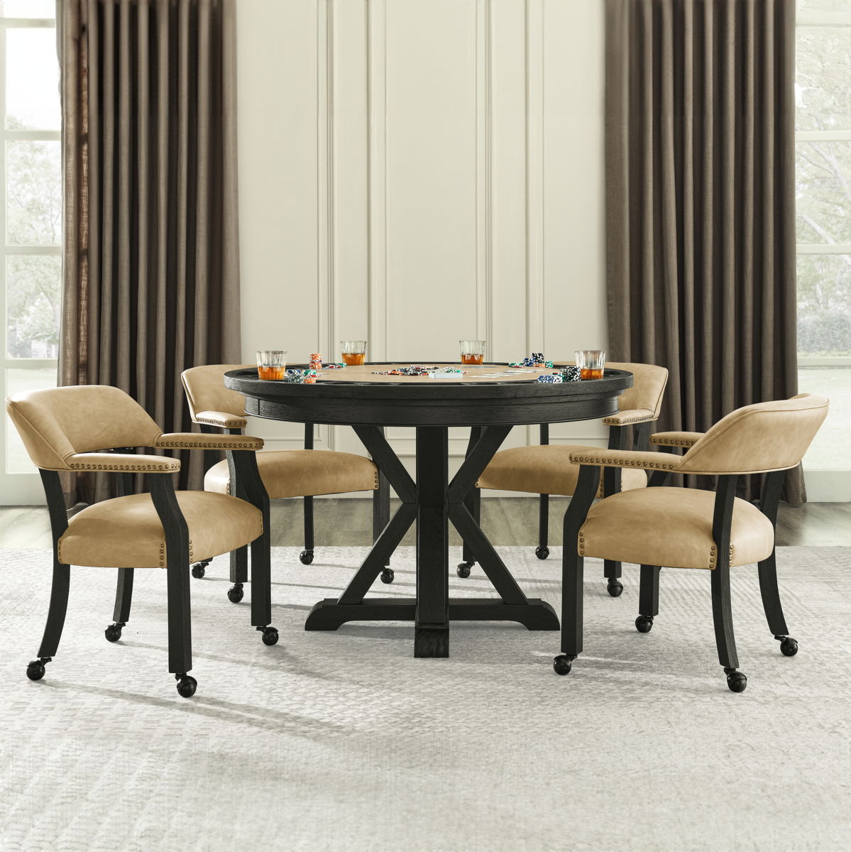 Rylie - Captains Chair - Black Finish With Sand Vegan Leather - Black