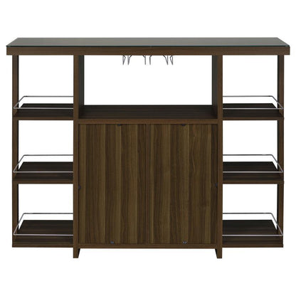 Evelio - 6-Shelf Glass Top Home Bar Wine Cabinet - Walnut