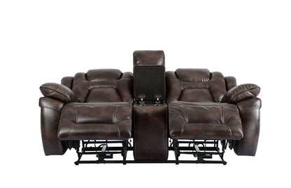 Oportuna - Dual Power Console Loveseat - Dark Brown