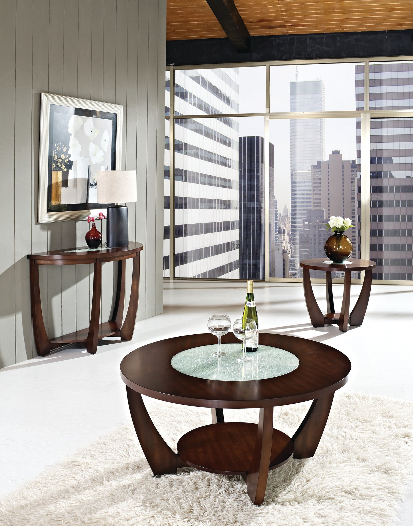 Rafael - Sofa Table With Cracked Glass - Brown