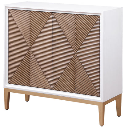 Gretchen - 2 Door Wood Fluted Parquet Cabinet - White And Brown
