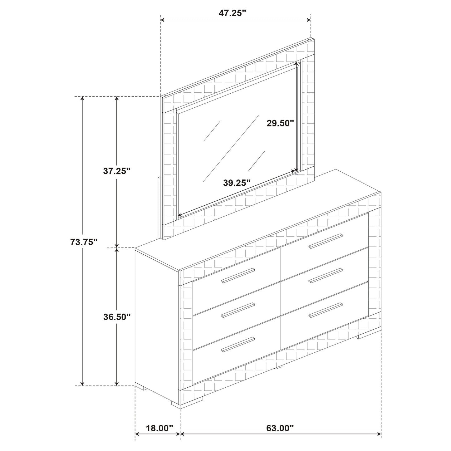 Ives - 6-Drawer Dresser And Mirror - White High Gloss