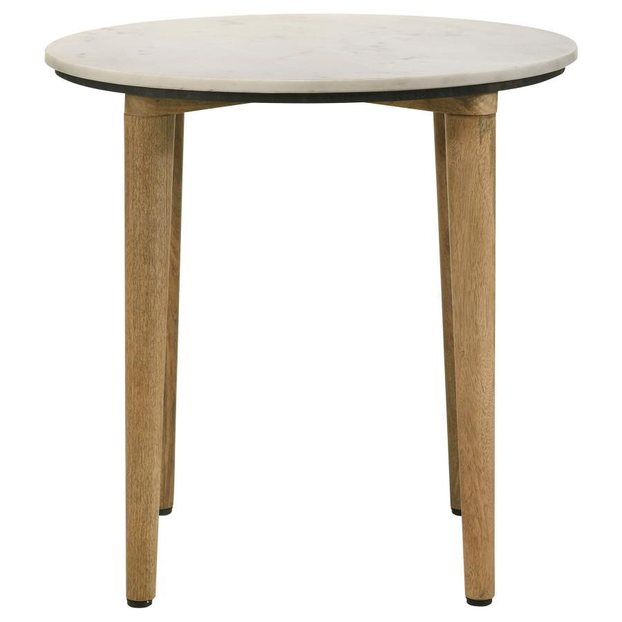 Aldis - Round Marble Top Side End Table - White And Natural