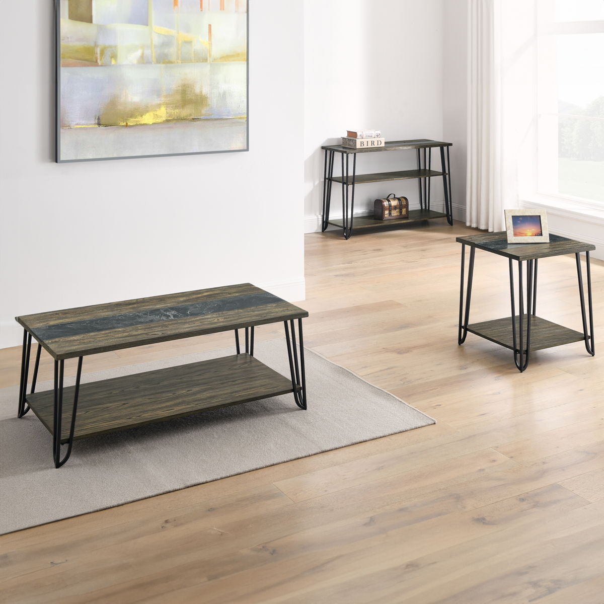 Harper - Sofa Table With Sintered Stone Inlay - Brown
