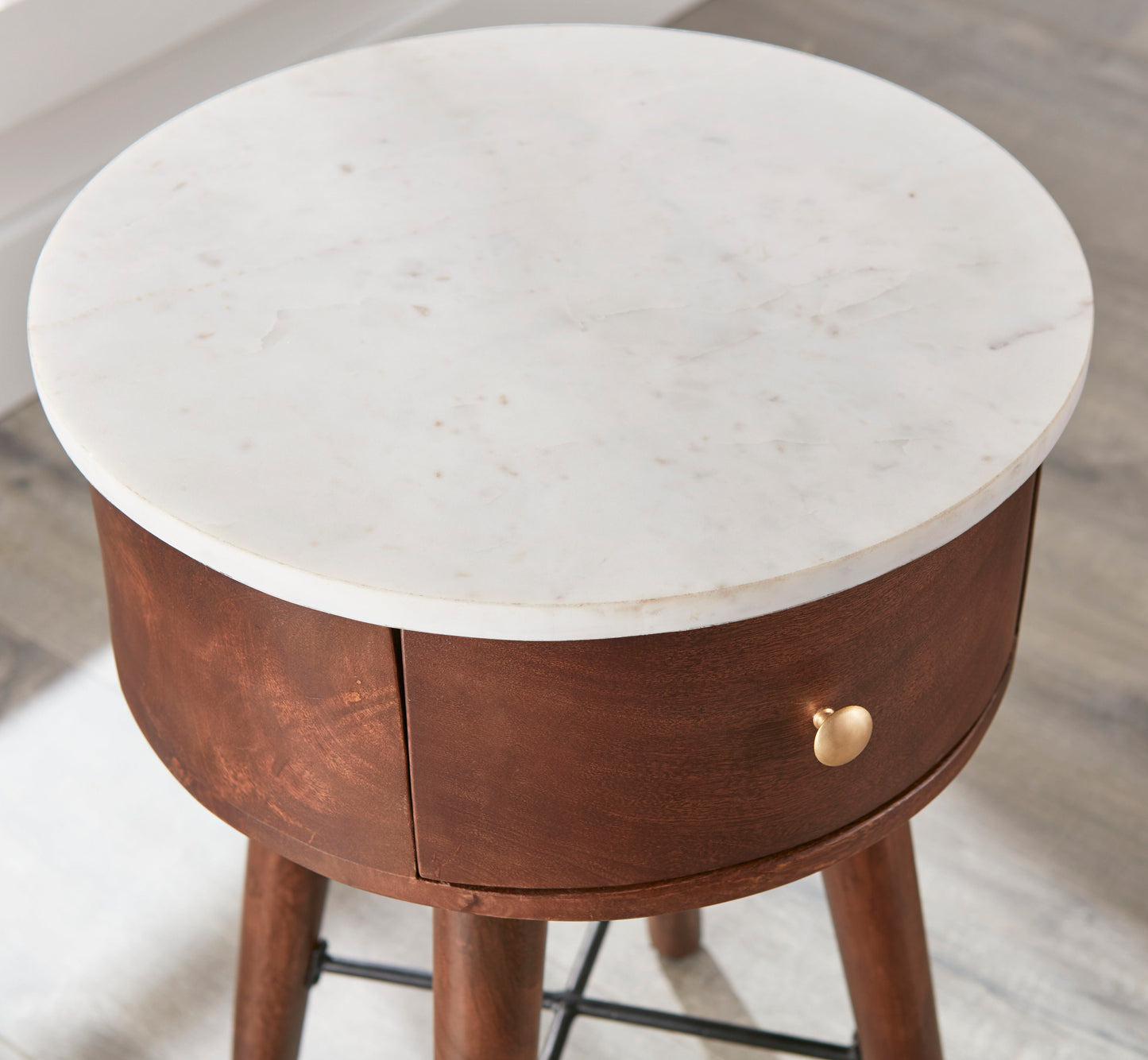 Bangalore - White Marble Top Round End Table - White