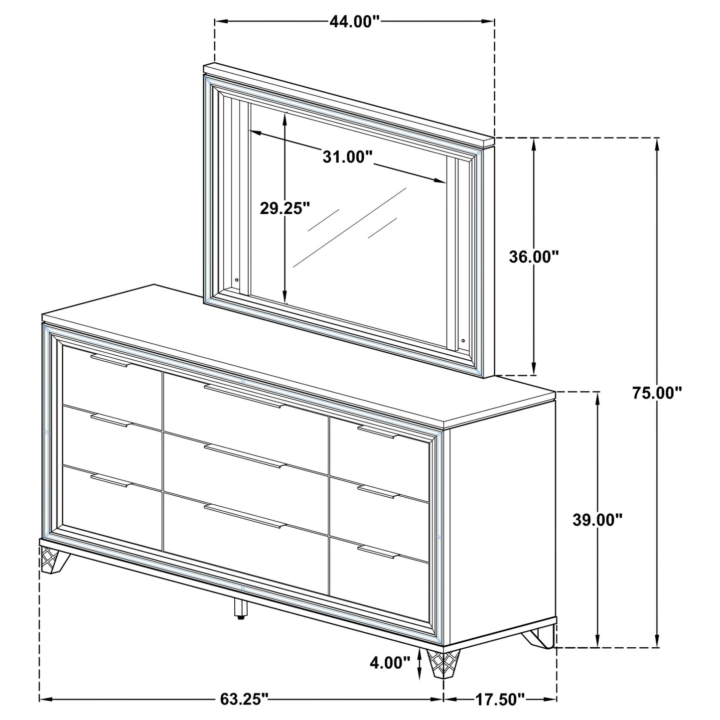 Marmore - 9-Drawer Dresser And LED Mirror - White