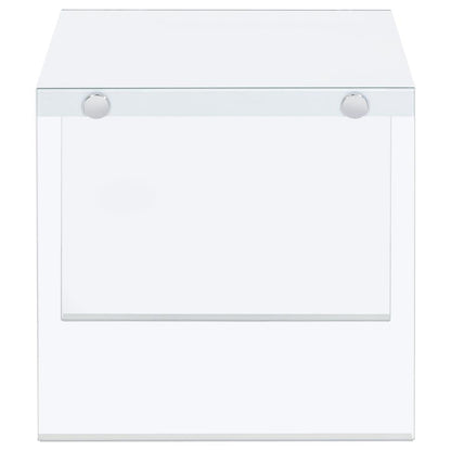 Opal - Square Glass Frame Side End Table - White High Gloss