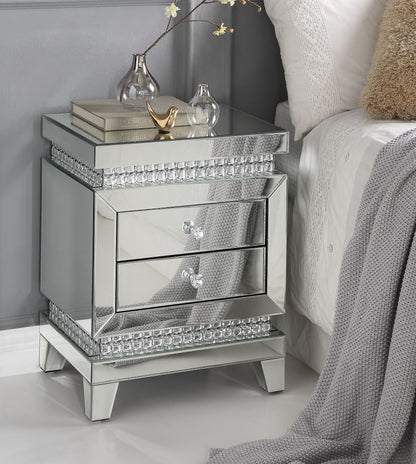 Lotus - Accent Table - Mirrored & Faux Crystals Inlay - 24"