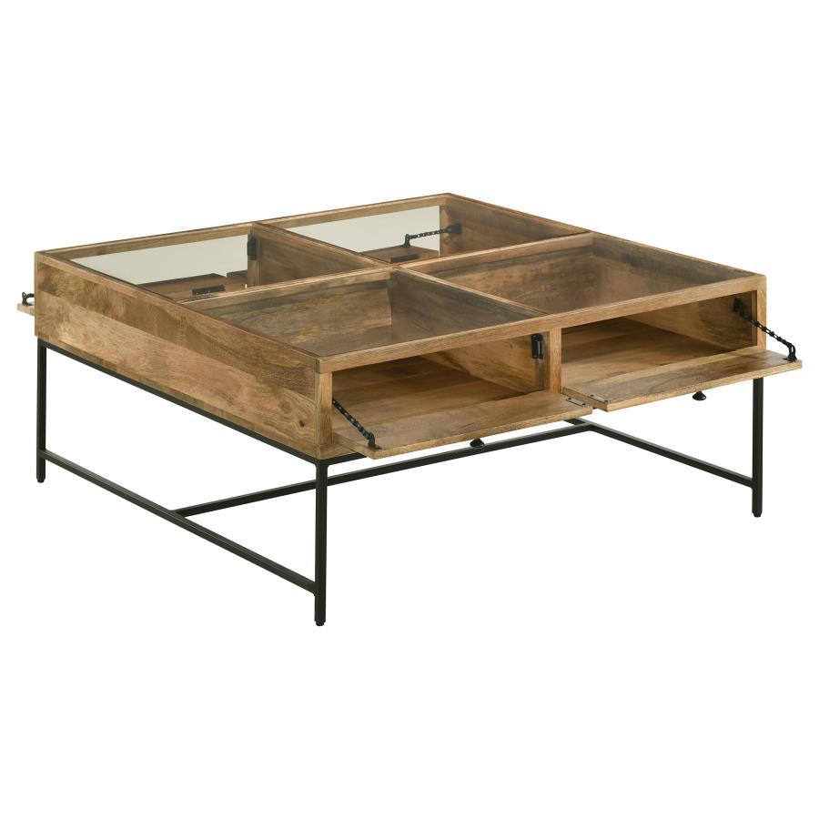 Stephie - 4-Drawer Square Glass Top Coffee Table - Honey Brown