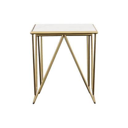 Bette - 2 Piece Marble Top Nesting Table Set - White And Gold