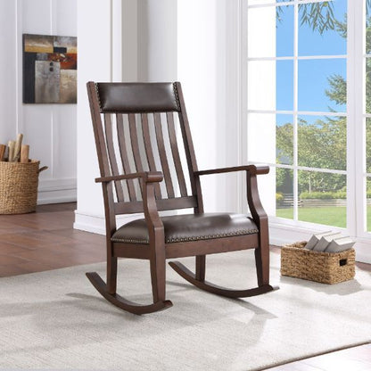 Raina - Rocking Chair - Brown PU & Walnut Finish