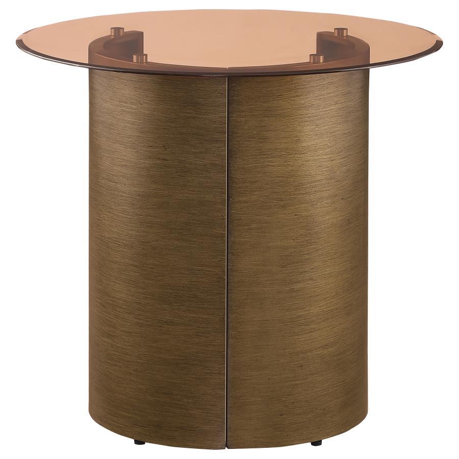 Morena - Round Tawny Glass Top Side End Table - Brushed Bronze