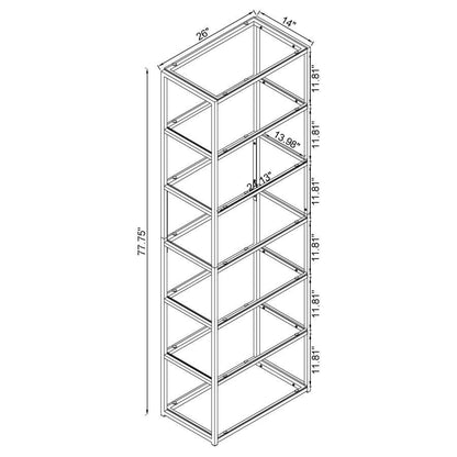 Kate - 5-Shelf Glass Bookshelf - Black Nickel