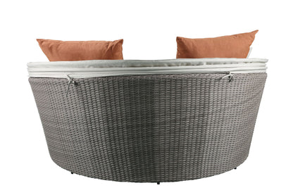 Glynn - Patio Sofa & Ottoman - Beige Fabric & Gray Wicker