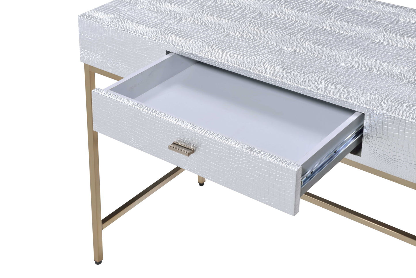 Piety - Vanity Desk - Silver PU & Champagne Finish