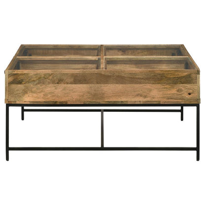 Stephie - 4-Drawer Square Glass Top Coffee Table - Honey Brown