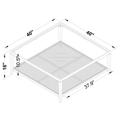 Amherst - Glass Top Metal with Cane Shelf Coffee Table - Black