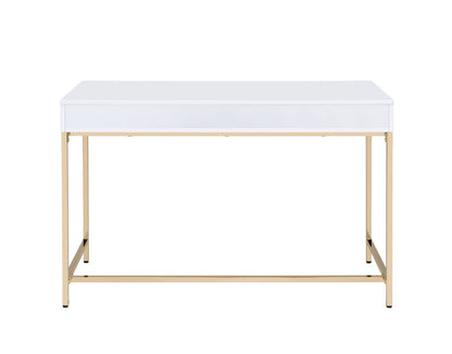 Ottey - Vanity Desk - White High Gloss & Gold Finish