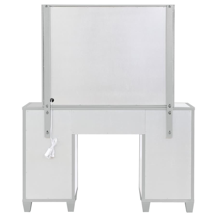 Allora - 9-Drawer Vanity Set With Lighting - Metallic Silver