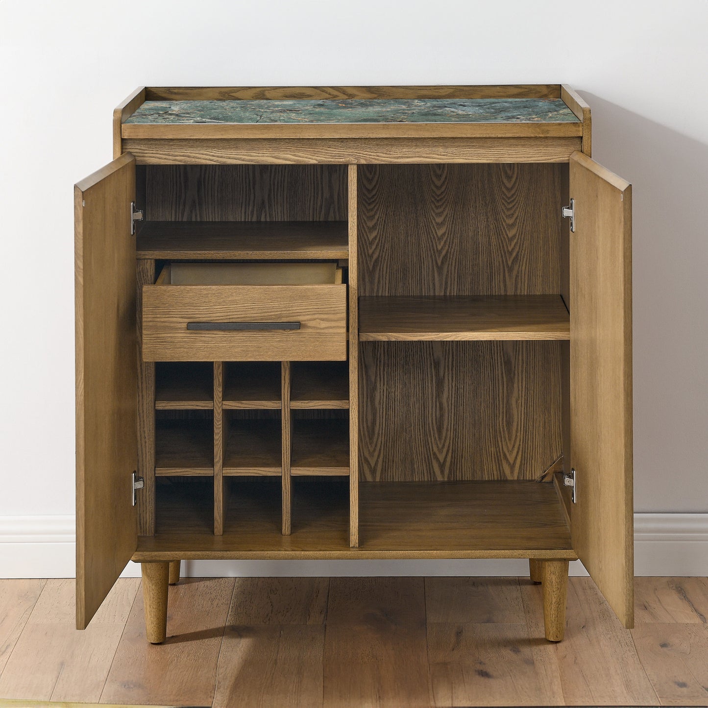Novato - Bar Cabinet With Sintered Stone Inlay Top - Light Brown